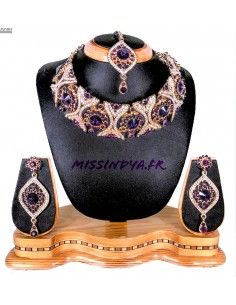 Parure Bijoux indienne Doré & violet OCT17  - 1