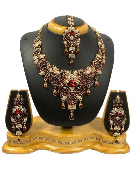 Parure bijoux indiya Rouge foncé et doré  - 1