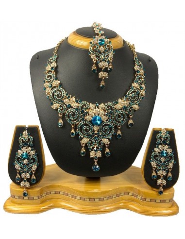 Parure bijoux indiya bleu turquoise et doré  - 1
