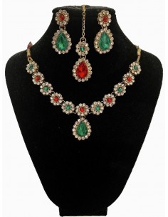 Parure Bijoux indienne Esha Rouge & Vert  - 1