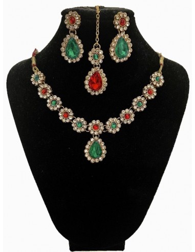 Parure Bijoux indienne Esha Rouge & Vert  - 1