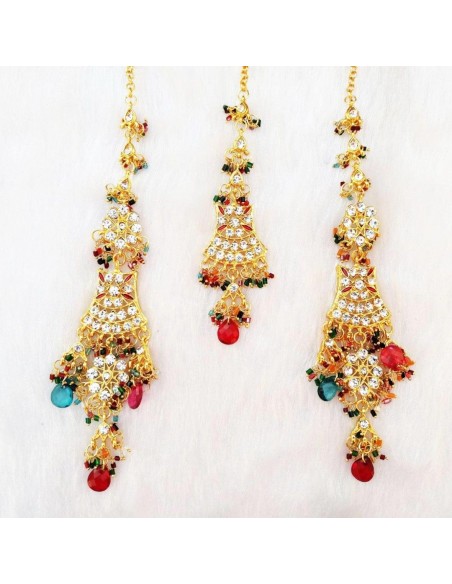 Set Bijoux tête et boucle d'oreille multicouleur Bijoux indiens