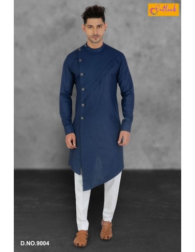 kurta tenue indien Qamis Homme Bleu Imran  - 1