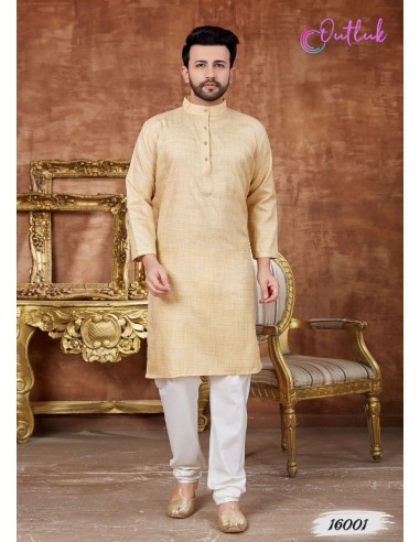 Tenue indienne qamis homme Kurta Beige  - 2