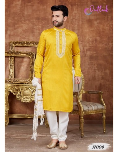 kurta tenue indienne Homme Ajay Jaune qamis  - 1