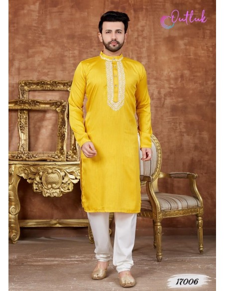 kurta tenue indienne Homme Ajay Jaune qamis  - 2
