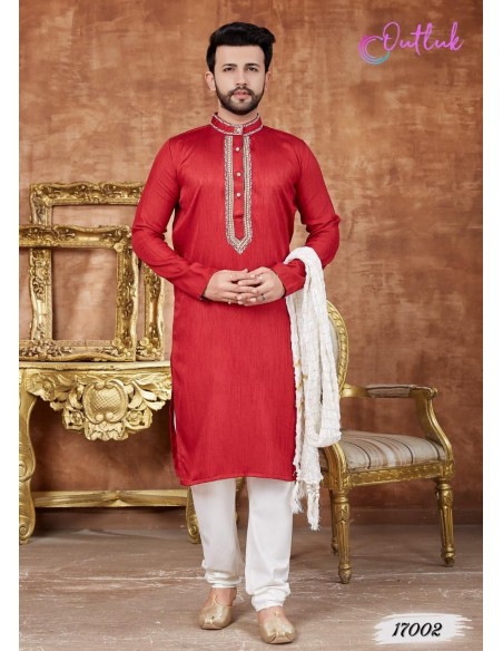 kurta tenue indienne Homme Rouge qamis  - 1