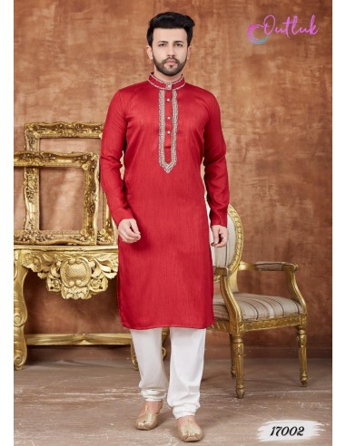 kurta tenue indienne Homme Rouge qamis  - 2