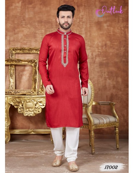 kurta tenue indienne Homme Rouge qamis  - 2