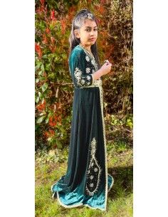 caftan velours vert émeraude et doré  - 2 2