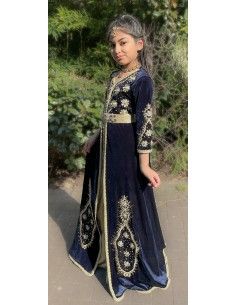caftan velours bleu marine et doré  - 1 2