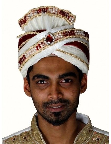 Chapeau traditionnel Pagdi Blanc et Rouge  - 4