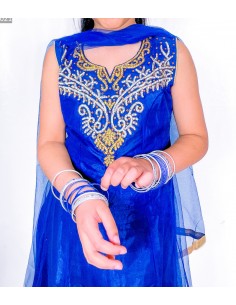 Salwar Kameez MANISHA bleu royal et doré  - 1 2