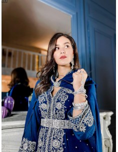 Robe indienne de Soirée bleu marine & argenté  - 1 2