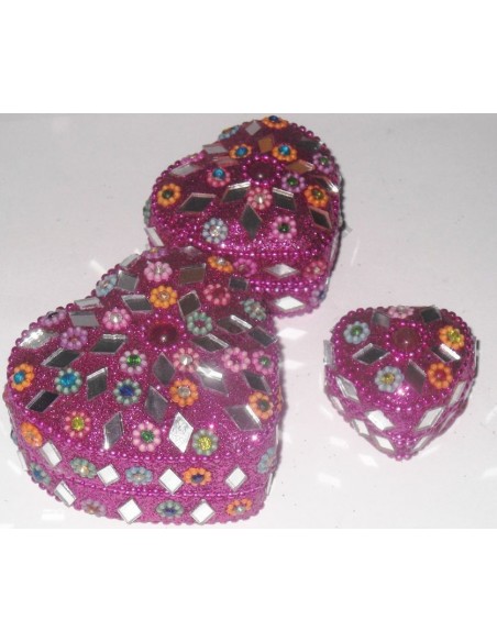 Set Pot à bijoux 3 Pièces Pailleté Coeur Rose Bazar indien