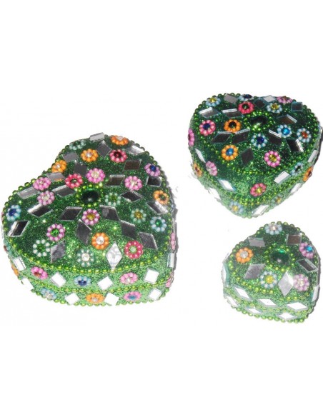 Set Pot à bijoux 3 Pièces Pailleté Coeur Vert Bazar indien