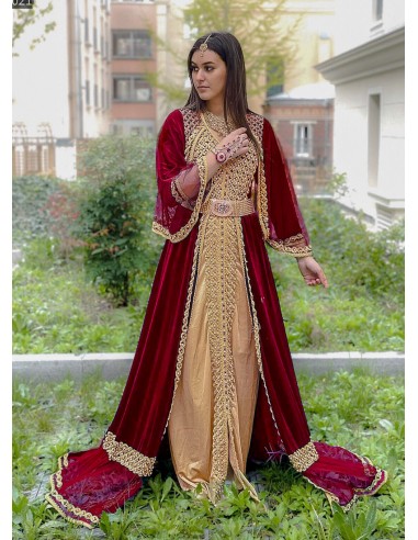 Sherwani Rouge Et Beige Haute Gamme