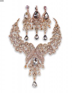 Parure bijoux indiensPaon doré et strass blanc bollywood  - 4 2