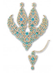 Parure Bijoux indiens Preeya turquoise et Doré bollywood  - 1