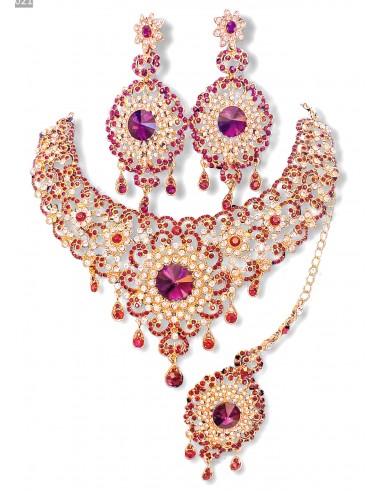Parure Bijoux indiens Bollywood dore Rose A194  - 1