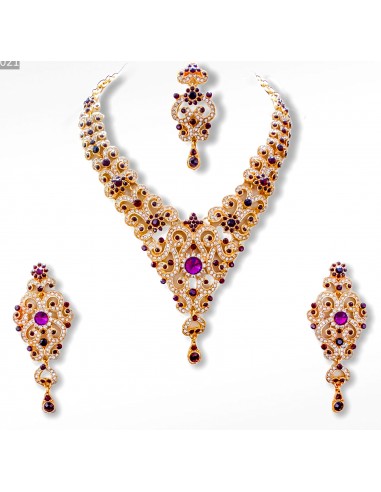 Parure Bijoux indiens Meena violet et doré  - 1