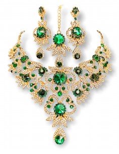 Parure bijoux indiens Bollywood vert émeraude et doré  - 2 2