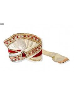 Chapeau traditionnel Pagdi Coiffe Blanc et Rouge  - 1