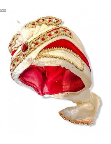 Chapeau traditionnel Pagdi Blanc et Rouge  - 3