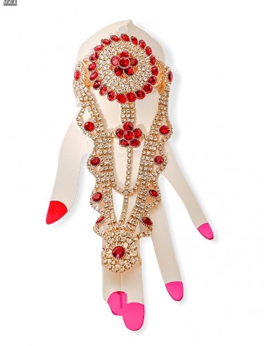 Bijoux de main indien rouge et doré  - 2
