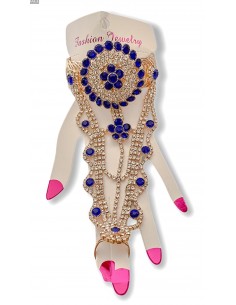 Bijoux de main indien doré et bleu  - 1 2