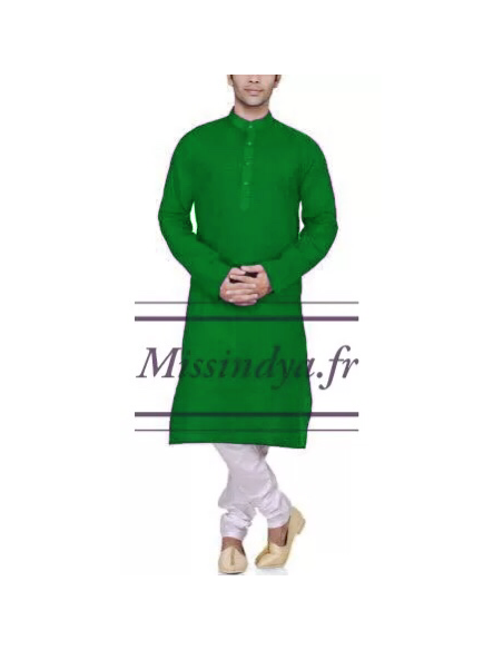 Tunique indien homme vert clair  - 1