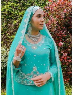 Lehenga choli Rani bleu cyan et argenté  - 1 2