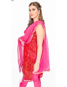 Salwar Kameez robe indienne churidar Rouge Rose ZAY M21  - 1 2