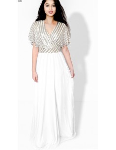 Robe indienne oriental de Soirée Strass argente pas cher blanc  - 1