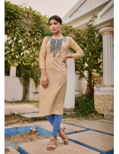 Tunique indienne Lily ethnique beige  - 1
