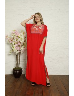 Caftan Tunique kaftan longue Kurti ethnique Rouge Lilia  - 1