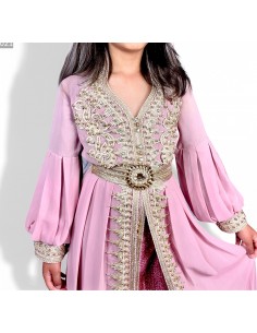 Caftan enfant fille Kaftan rose et dentelle doré  - 1 2