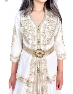 Caftan enfant fille Kaftan Blanc et dentelle doré  - 1 2