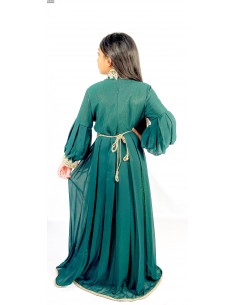 Caftan enfant fille Kaftan Vert et dentelle doré  - 1 2