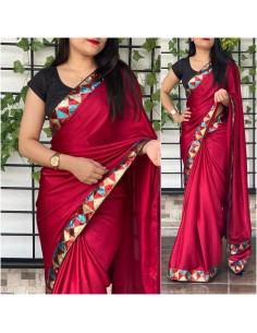Sari indien anikta Rouge saree Bollywood soie  - 1