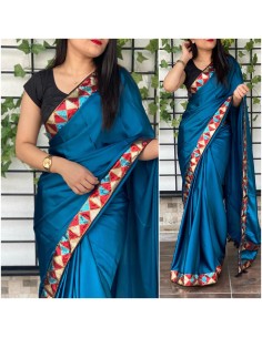 Sari indien anikta Bleu saree Bollywood soie  - 1