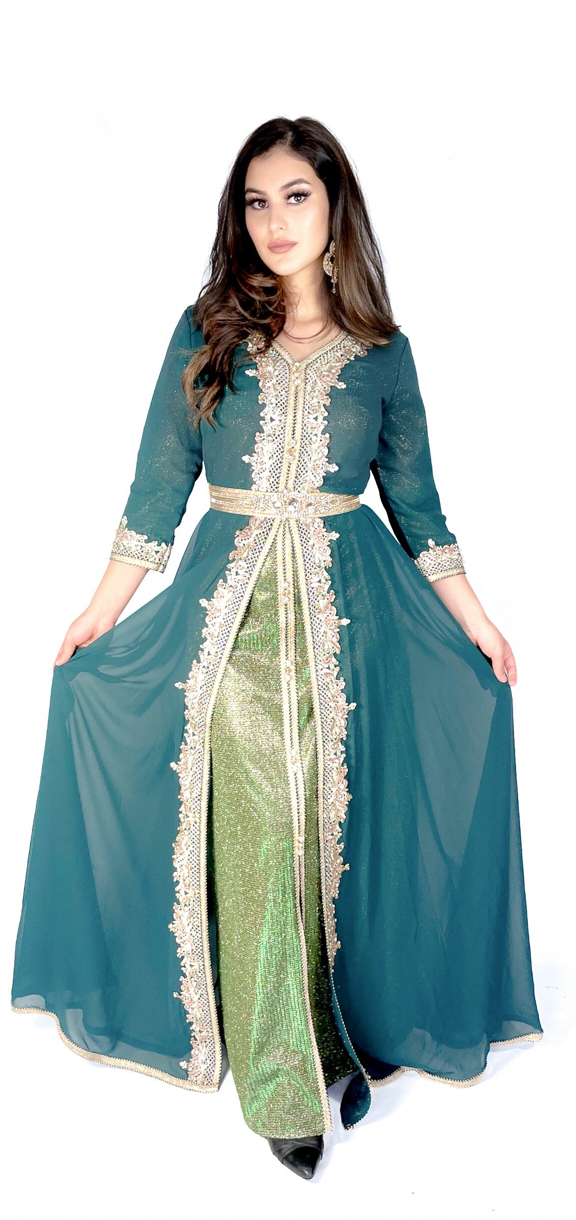 Caftan vert Robe oriental Kaftan moderne Robe Dubai Caftan Caftan vert Robe oriental Kaftan moderne Robe Dubai Caftan