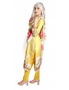 Tenue indienne pakistanaise Salwar Kameez Churidar Anarkali Rouk Jaune  - 1 2