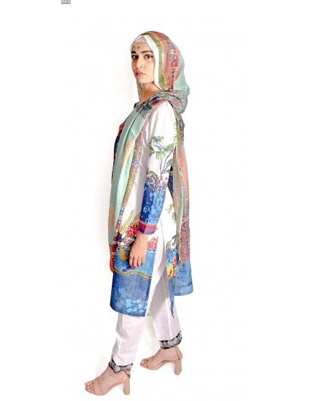 Tenue indienne pakistanaise Salwar Kameez Churidar Anarkali Rouk Bleu blanc  - 4