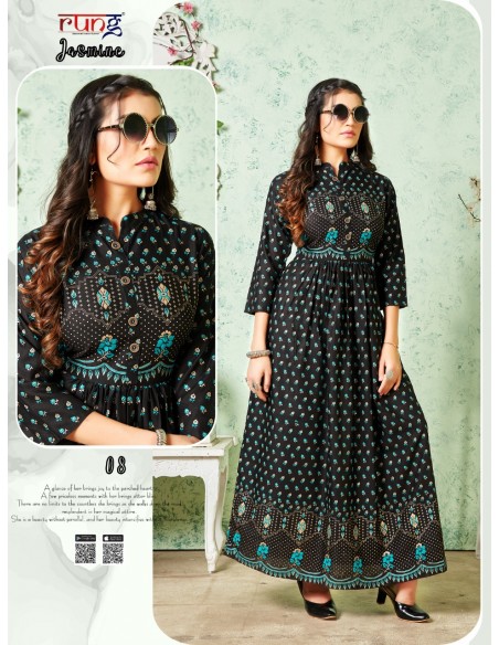 Tunique indienne longue Kurti Jasmine ethnique Noir  - 1