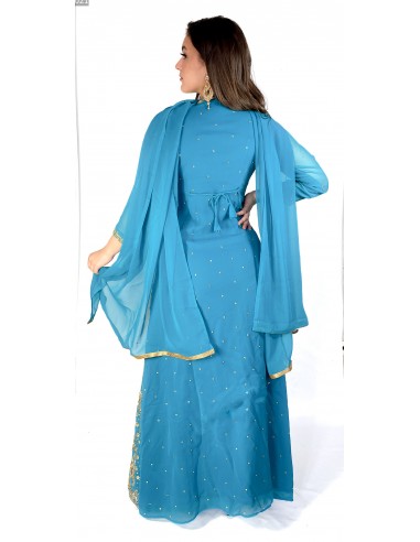 Robe de Soirée oriental Bleu Turquoise Vert et dore  - 3