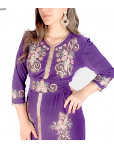 Caftan moderne pantalon VIOLET et doré  - 1 2
