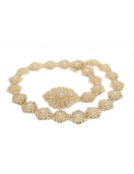 Ceinture caftan Bijoux oriental métal doré strass blanc  - 1
