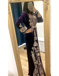 Takchita Caftan velours Violet et doré  - 1 2