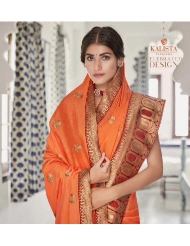 Sari indien Kalista Rang orange saree  - 2